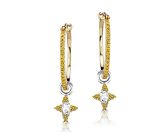 Natural Yellow Diamond and Rose Cut Sien Charms on Yellow Bali Hoops — VIVAAN