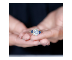 Statement Moissanite Halo Engagement Ring with Sapphire