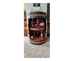 Whiskey Barrel Liquor Cabinet Lazy Susan Shelf- Bourbon and Barrel North